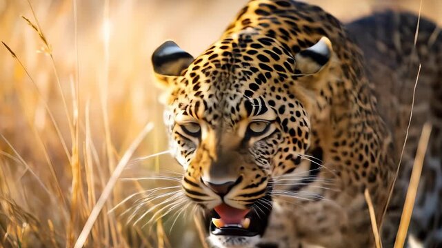 Majestic Leopard Showing Teeth in its Natural habitat, a compelling wildlife shot