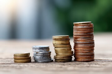 Close up of coins illustrating a stack symbolizing business growth and financial risk