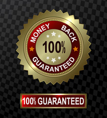 Round and rectangular emblems in gold color with the text of the product guarantee.