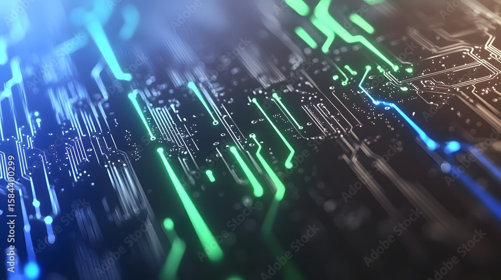 Poster close-up view of intricate circuit board pathways.
