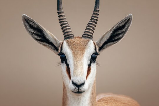 Photograph of a gazelle s head showing symmetry illuminated brightly with a short exposure time and distinct shadow