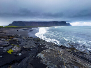 Beautiful and tranquil  beach at Vestrahorn in Iceland, in summer