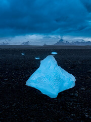 Iceberg formations in the Glacial Lagoon in Iceland, at sunset