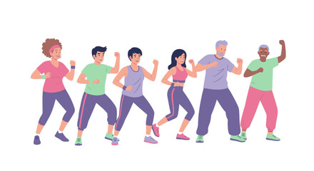 Obraz premium Diverse Group of People Exercising Together in Colorful Activewear.