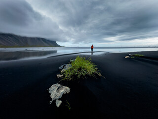 Beautiful and tranquil  beach at Vestrahorn in Iceland, in summer