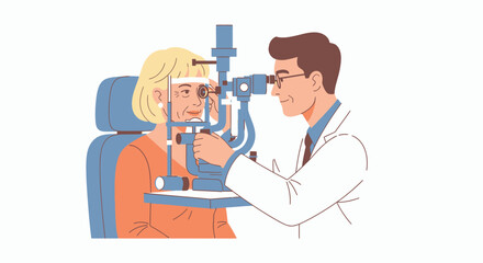 Eye Doctor Examining Patients Eye with Slit Lamp Illustration.