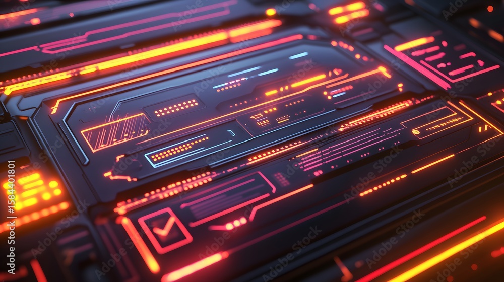 Poster close-up view of a futuristic technological interface.
