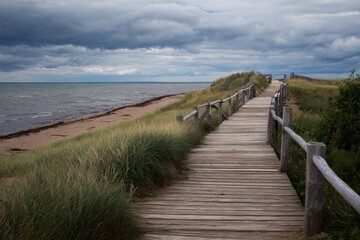 Obraz premium A lengthy path from the beach to the island returning home