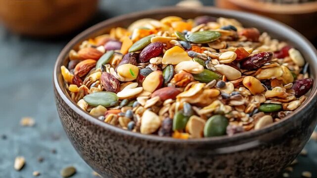 Bowl of mixed nuts and seeds