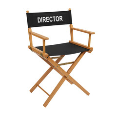 Classic director's chair with custom inscription, isolated on white or transparent background. PNG format.