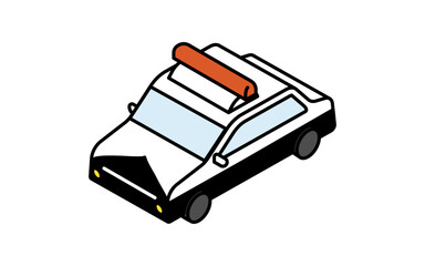 乗物アイコン、日本のパトカーのシンプルでかわいいアイソメトリックの線画アイコン © TKM