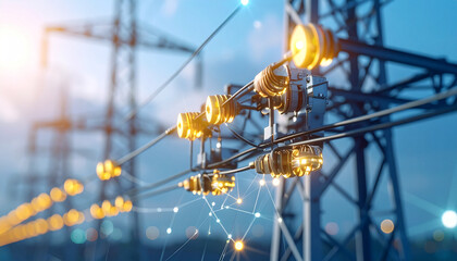 Energy Transmission Network: Illustrates the intricate web of energy transmission through high-voltage power lines, symbolizing the vital infrastructure that powers our modern world.