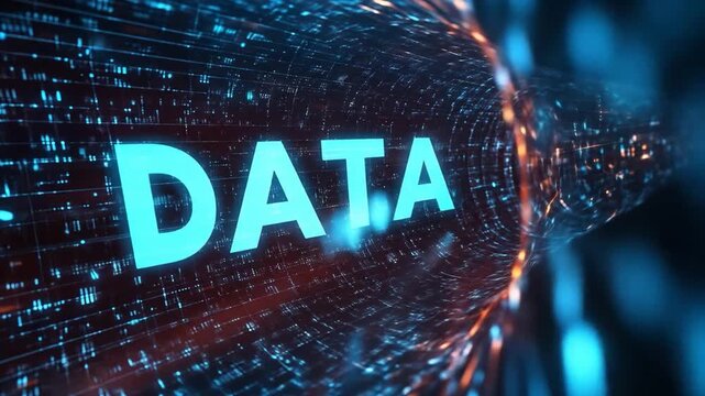 Glowing blue word DATA against a digital background