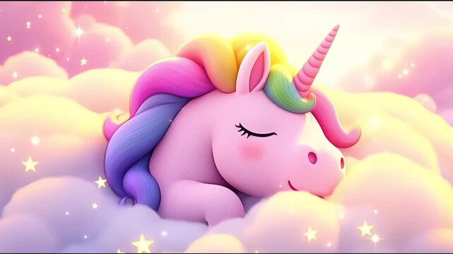 Adorable Unicorn Dreamy Cloud Scene, Peaceful Fantasy