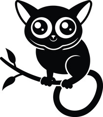 Black Outline of a Tarsier Clinging to a Branch