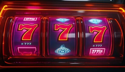 Slot machine with three reels displaying the number 7