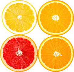 Fototapeta premium Four Citrus Fruit Halves Lemon Orange Grapefruit