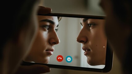 Young adult video call close-up showcasing modern connection and digital communication - Powered by Adobe