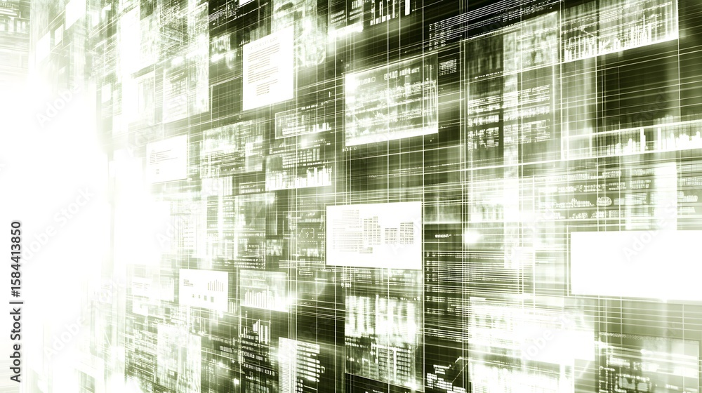 Poster abstract digital display wall with data streams.