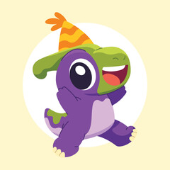 Flat Vector Dino Birthday Illustration