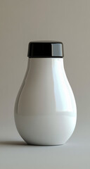 This is a ceramic jar with a sleek black lid, showcasing a minimalist design and smooth, clean lines.