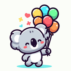 cartoon vector illustration of a koala holding a balloon on a white background