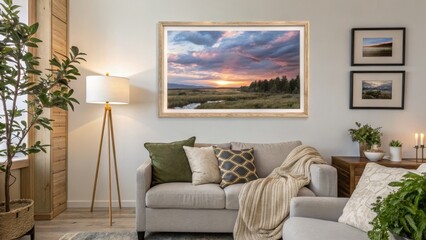 Sunset Landscape Canvas Print Living Room Decor, Cozy Interior, Nature Photography, Large Format Artwork, Wooden Frame Cozy Interior, Nature Photography