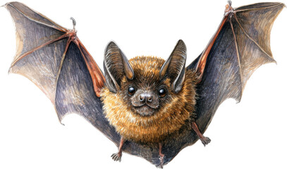 Obraz premium A detailed illustration of a brown bat with wings spread wide isolated on transparent background