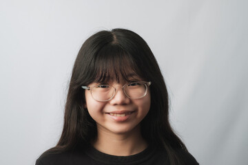 Happiness Cute Asian Girl with Transparent Glasses