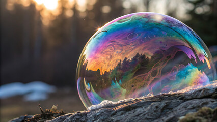 Captivating Bubble Reflection, Nature Scene, Outdoor Setting, Photography, Tranquil Environment, Close-up View, Beauty of Light
