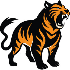 Roaring Tiger Black Shape with an Open Mouth
