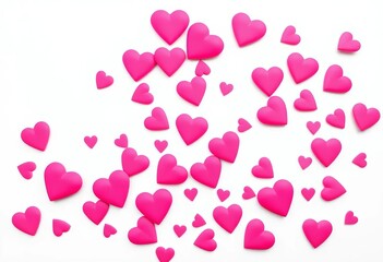 Scattered pink hearts on white background, Valentine's Day design, pink hearts,  pattern