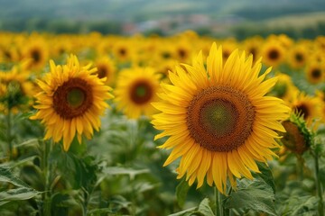 Obraz premium beautiful sunflower field in my yard