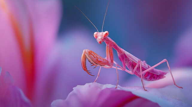 Pink Orchid Mantis Standing Elegantly on a Flower Petal