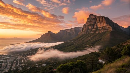 Sunset Over Table Mountain Dramatic Landscape Photography, South Africa, Clouds, Mountains South Africa, Landscape