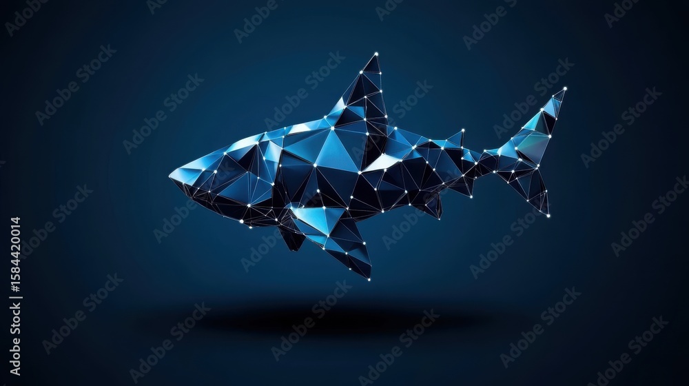 Poster a captivating low poly illustration of a whale shark with intricate polygon structure, creating a st