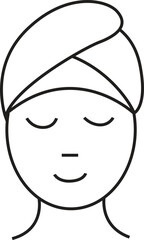 Minimalist Spa Woman Face with Towel Vector Illustration – Relaxing Skincare Beauty Icon for Wellness and Self-Care Concept