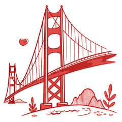 Cute Golden Gate Bridge in Red Suspension Style, No Background. Perfect for: 4th of July, Labor Day, San Francisco travel