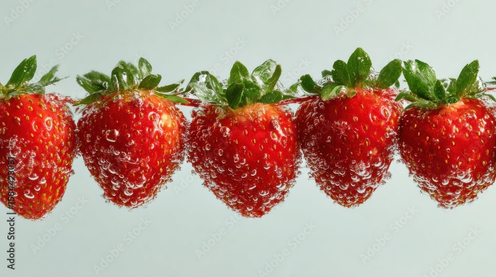 Poster strawberries transitioning into juice, showcasing a vibrant transformation in a clean top layout