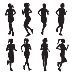 Fototapeta premium woman runner silhouette set, Black & White silhouette set