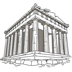 Cute Parthenon in Athens with Classical Columns, No Background. Perfect for: Greek Independence Day, Classical Heritage Month, Athens tourism