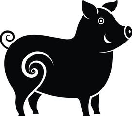 Standing Pig in Side Profile with a Curly Tail