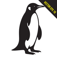 Silhouette penguin standing graphic animal black and white vector illustration