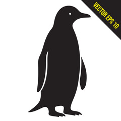 Silhouette penguin standing graphic animal black and white vector illustration