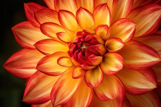 Floral portrait of red and yellow dahlia, dramatic lighting, elegant and vivid - Powered by Adobe