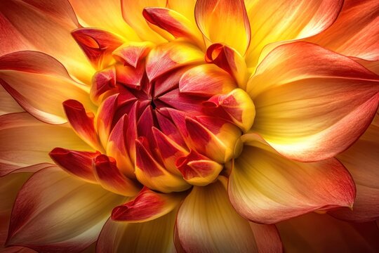 Floral portrait of red and yellow dahlia, dramatic lighting, elegant and vivid - Powered by Adobe