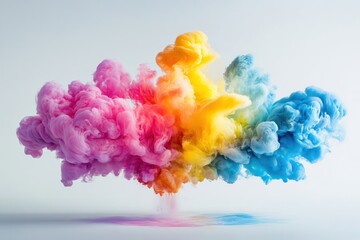 Floating pigment clouds in motion, color explosion art on white surface