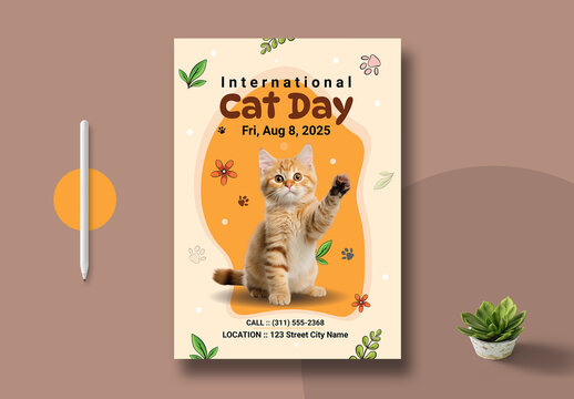 Happy International Cat Day Flyer Design