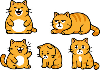 illustration cute cartoon tabby cat kitten mascot character facial expression full body language vector set sticker character AI generated