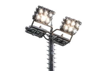Stadium lighting pole with multiple lamps provides bright illumination for outdoor sports and events at night